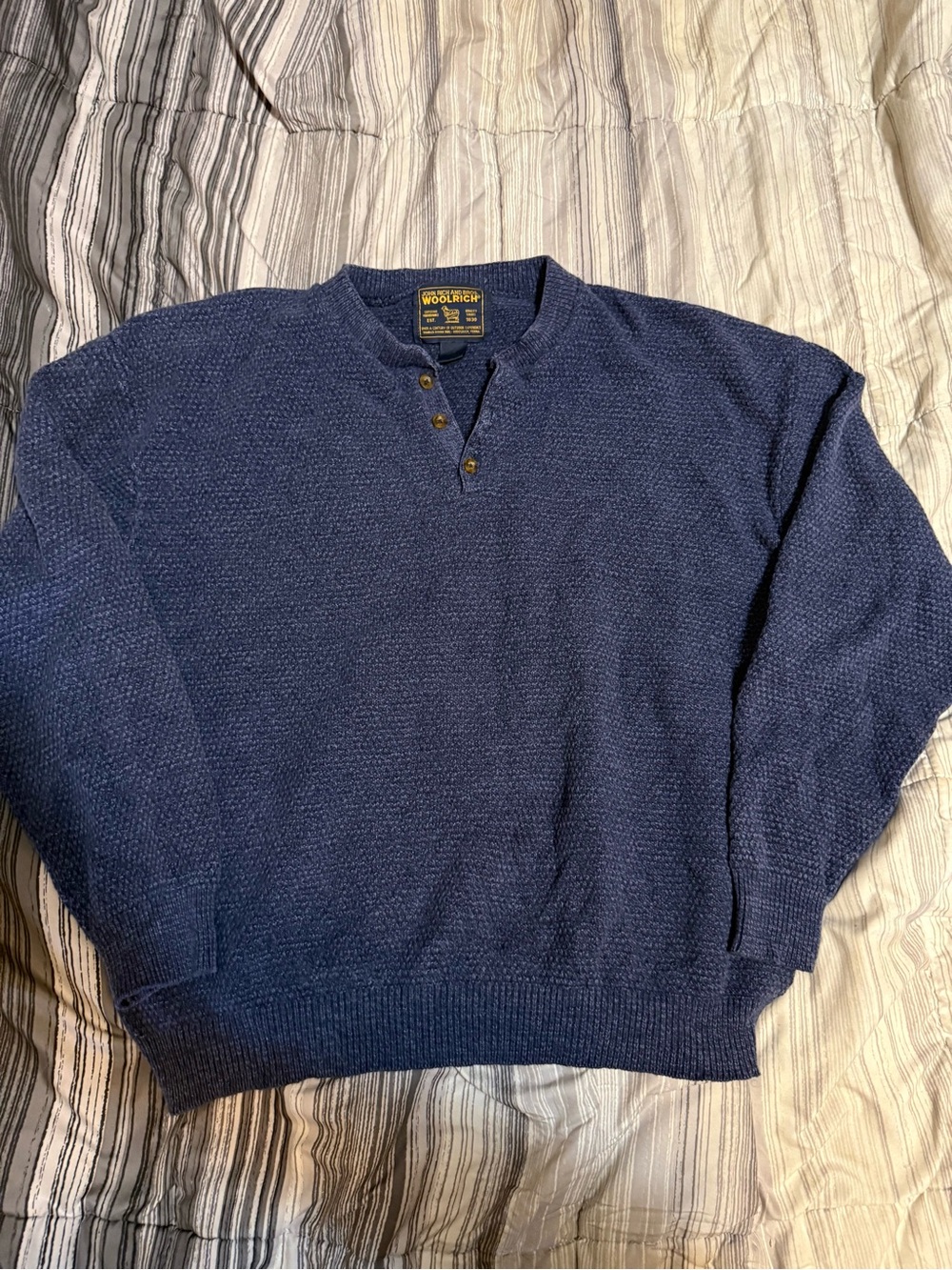 Woolrich Men's Dark Blue Henley Crewneck Sweater